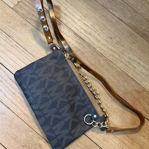 Brown Belt Clutch with Tan Leather Strap